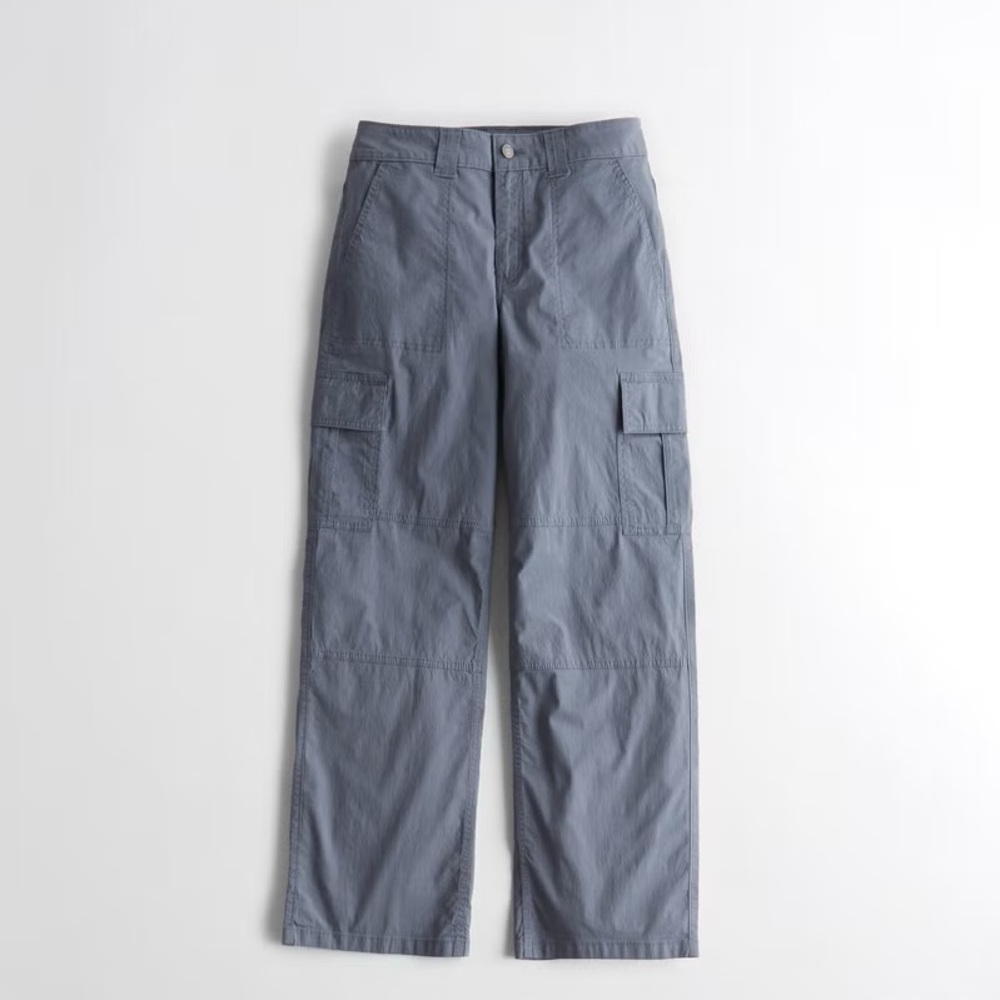 HOLLISTER HIGH-RISE POPLIN BAGGY CARGO PANTS Blue 3R W26 L30 Trendy Women’s